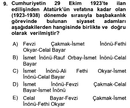Türk Siyasal Hayatı 2015-2016 Ara Sınav - 9. soru