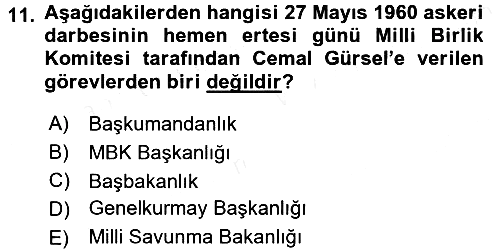 Türk Siyasal Hayatı 2015-2016 Ara Sınav - 11. soru
