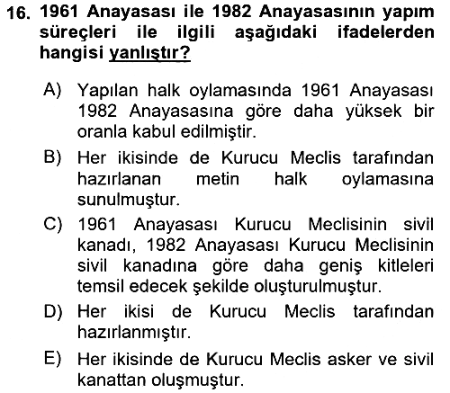 Türk Siyasal Hayatı 2015-2016 Ara Sınav - 16. soru