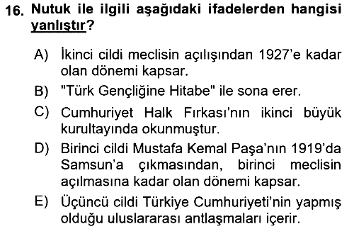 Türk Siyasal Hayatı 2016-2017 Ara Sınav - 16. soru