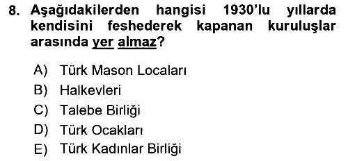 Türk Siyasal Hayatı 2021-2022 Ara Sınav - 8. soru