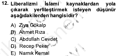Türk Siyasal Hayatı 2014-2015 Dönem Sonu Sınavı - 12. soru