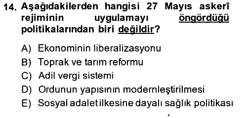 Türk Siyasal Hayatı 2014-2015 Dönem Sonu Sınavı - 14. soru