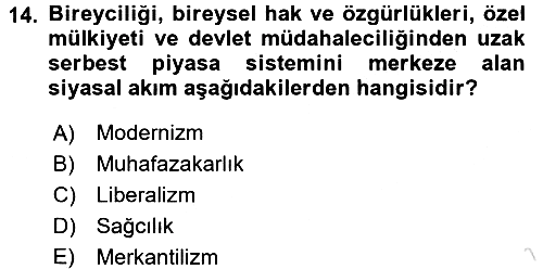 Türk Siyasal Hayatı 2016-2017 Dönem Sonu Sınavı - 14. soru