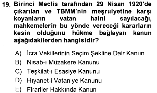 Türk Siyasal Hayatı 2016-2017 Dönem Sonu Sınavı - 19. soru