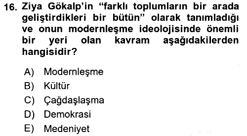 Türk Siyasal Hayatı 2017-2018 Dönem Sonu Sınavı - 16. soru