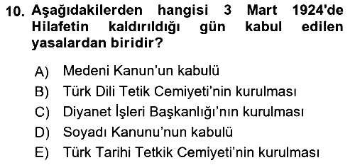 Türk Siyasal Hayatı 2021-2022 Dönem Sonu Sınavı - 10. soru