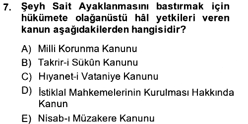 Türk Siyasal Hayatı 2013-2014 Tek Ders Sınavı - 7. soru