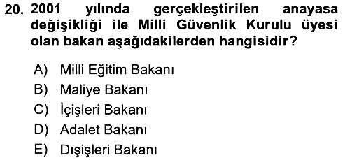 Türk Siyasal Hayatı 2015-2016 Tek Ders Sınavı - 20. soru
