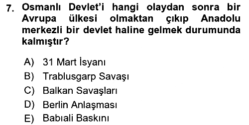 Türk Siyasal Hayatı 2018-2019 Yaz Okulu Sınavı - 7. soru