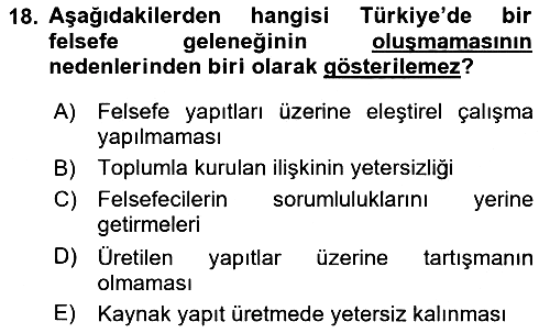 Türkiye´de Felsefenin Gelişimi 2 2020-2021 Yaz Okulu Sınavı - 18. soru