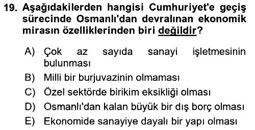 Türkiye´nin Toplumsal Yapısı 2022-2023 Ara Sınav - 19. soru