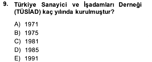 Türkiye´nin Toplumsal Yapısı 2013-2014 Dönem Sonu Sınavı - 9. soru