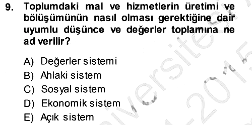 Türkiye´nin Toplumsal Yapısı 2014-2015 Dönem Sonu Sınavı - 9. soru