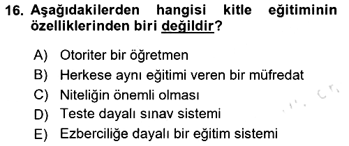Türkiye´nin Toplumsal Yapısı 2020-2021 Yaz Okulu Sınavı - 16. soru