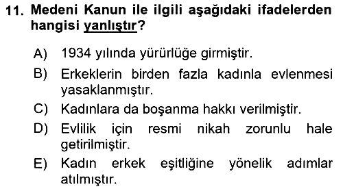 Türkiye´nin Toplumsal Yapısı 2022-2023 Yaz Okulu Sınavı - 11. soru