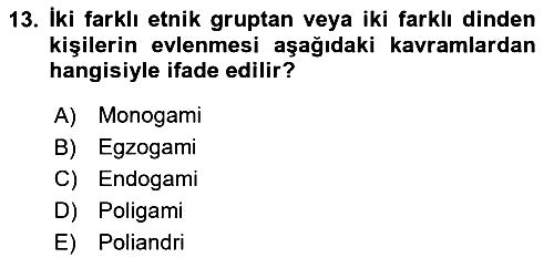 Türkiye´nin Toplumsal Yapısı 2023-2024 Yaz Okulu Sınavı - 13. soru
