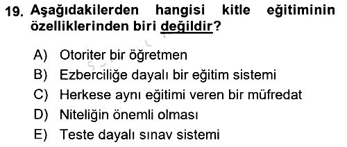 Türkiye´nin Toplumsal Yapısı 2023-2024 Yaz Okulu Sınavı - 19. soru