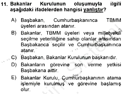 Yurttaşlık ve Çevre Bilgisi 2015-2016 Dönem Sonu Sınavı - 11. soru