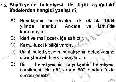 Yurttaşlık ve Çevre Bilgisi 2015-2016 Dönem Sonu Sınavı - 15. soru