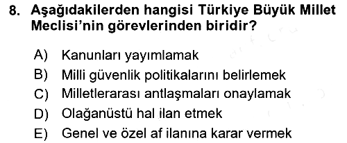 Yurttaşlık ve Çevre Bilgisi 2018-2019 Dönem Sonu Sınavı - 8. soru