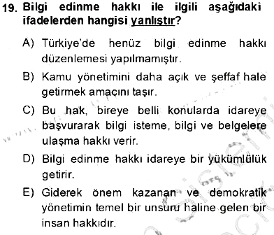 Yurttaşlık ve Çevre Bilgisi 2013-2014 Tek Ders Sınavı - 19. soru
