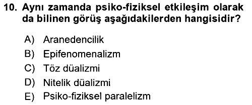 Zihin Felsefesi 2016-2017 3 Ders Sınavı - 10. soru
