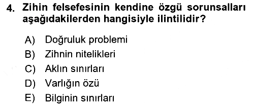 Zihin Felsefesi 2017-2018 3 Ders Sınavı - 4. soru