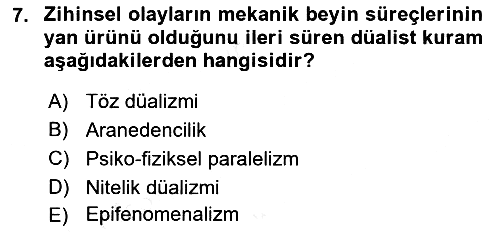 Zihin Felsefesi 2017-2018 3 Ders Sınavı - 7. soru
