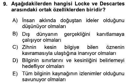 Zihin Felsefesi 2017-2018 3 Ders Sınavı - 9. soru