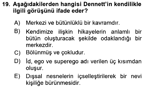 Zihin Felsefesi 2018-2019 3 Ders Sınavı - 19. soru