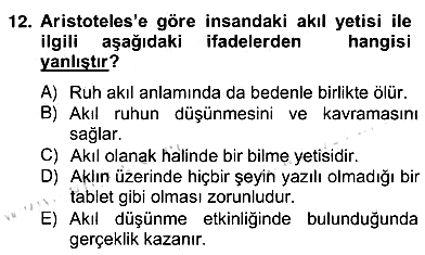Zihin Felsefesi 2012-2013 Ara Sınav - 12. soru