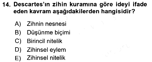 Zihin Felsefesi 2017-2018 Ara Sınav - 14. soru