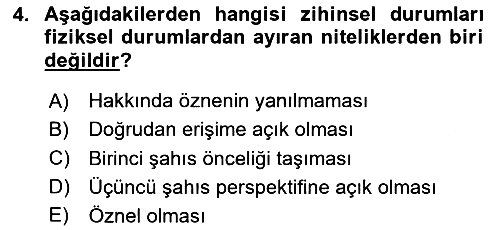 Zihin Felsefesi 2023-2024 Ara Sınav - 4. soru