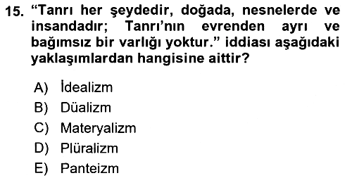 Zihin Felsefesi 2023-2024 Ara Sınav - 15. soru