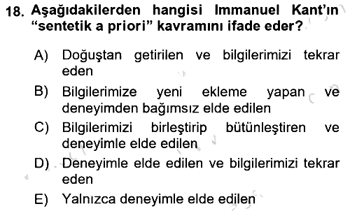 Zihin Felsefesi 2023-2024 Ara Sınav - 18. soru
