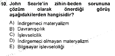 Zihin Felsefesi 2012-2013 Dönem Sonu Sınavı - 10. soru