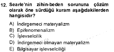Zihin Felsefesi 2013-2014 Dönem Sonu Sınavı - 12. soru