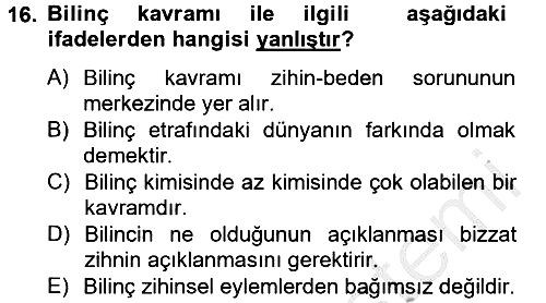 Zihin Felsefesi 2014-2015 Dönem Sonu Sınavı - 16. soru