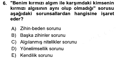 Zihin Felsefesi 2017-2018 Dönem Sonu Sınavı - 6. soru
