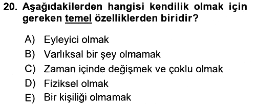 Zihin Felsefesi 2017-2018 Dönem Sonu Sınavı - 20. soru