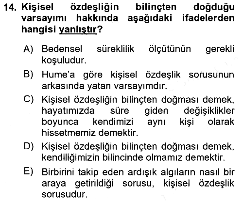 Zihin Felsefesi 2018-2019 Dönem Sonu Sınavı - 14. soru