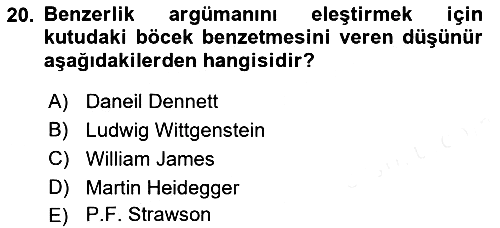 Zihin Felsefesi 2018-2019 Dönem Sonu Sınavı - 20. soru