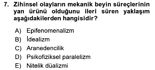 Zihin Felsefesi 2021-2022 Dönem Sonu Sınavı - 7. soru