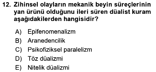 Zihin Felsefesi 2023-2024 Yaz Okulu Sınavı - 12. soru