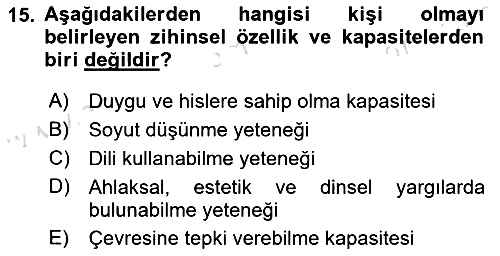 Zihin Felsefesi 2023-2024 Yaz Okulu Sınavı - 15. soru