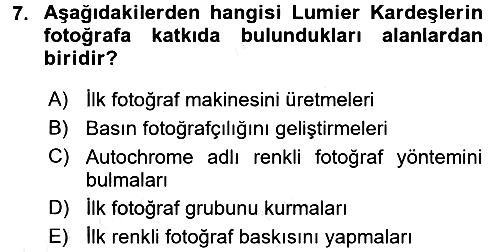 Fotoğraf Tarihi 2016-2017 Dönem Sonu Sınavı - 7. soru