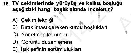 Videonun Kullanım Alanları 2014-2015 Ara Sınav - 16. soru
