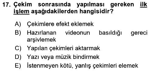 Videonun Kullanım Alanları 2023-2024 Ara Sınav - 17. soru