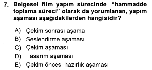 Videonun Kullanım Alanları 2025-2026 Ara Sınav - 7. soru